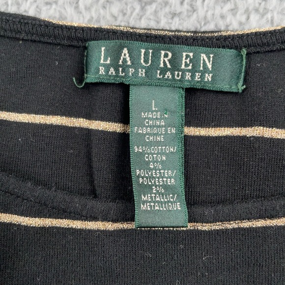 Lauren Ralph Lauren Dress Womens Large Black Gold Striped Sleeveless Tie - Picture 7 of 8